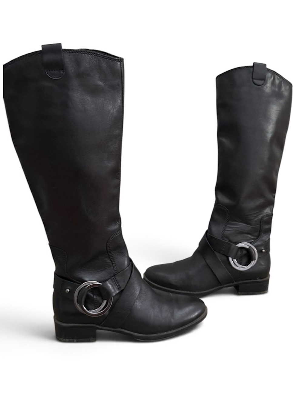 Karl Lagerfeld Muret Black Tall Leather Riding Boots with Silver Ring Size 6.5